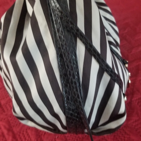 Henri Bendel Striped Sateen And Leather Hobo Convertible Crossbody- Large - Picture 5 of 13